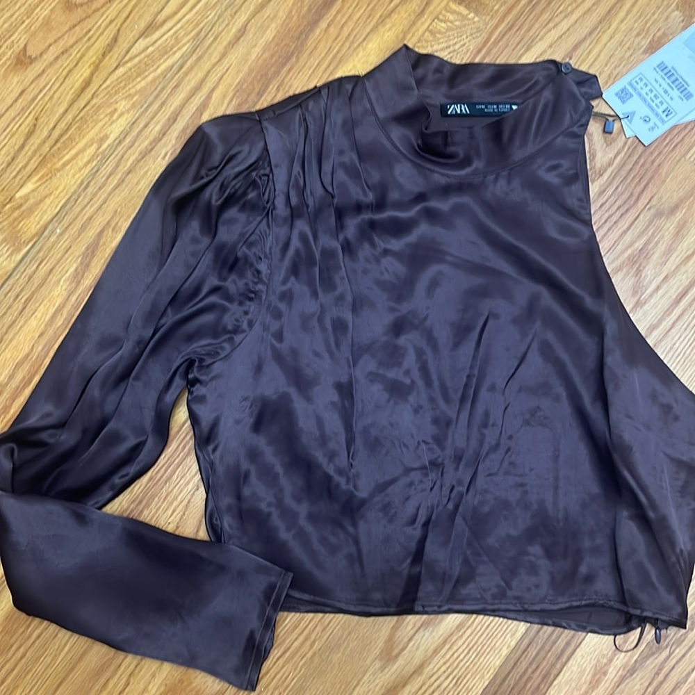 NWT Zara asymmetrical chocolate top